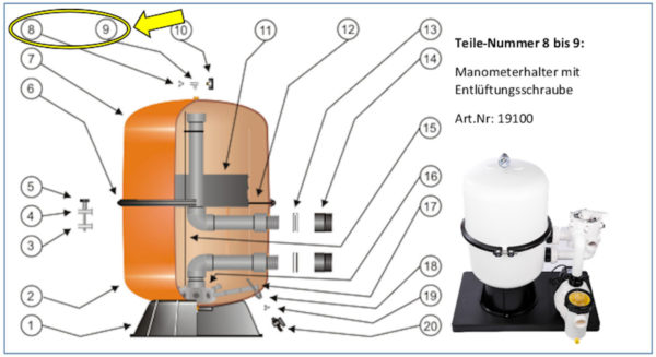#8-9 Manometerhalter mit Entlüftungsschraube für Kessel Bilbao