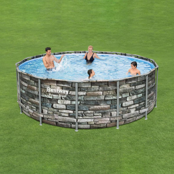 Framepool-Set Power Steel™ 4,27 x 1,22 m in Stein-Optik mit Filter, Leiter und Abdeckplane – Bild 8