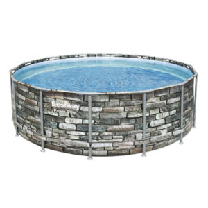 Framepool-Set Power Steel™ 4,27 x 1,22 m in Stein-Optik mit Filter, Leiter und Abdeckplane