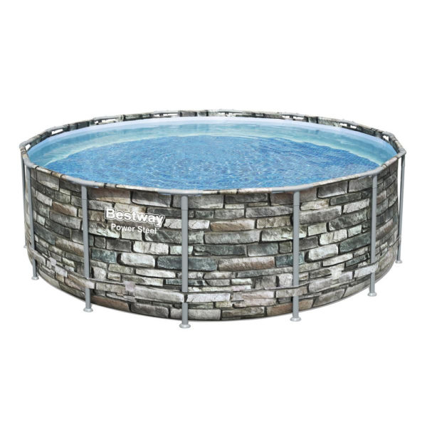 Framepool-Set Power Steel™ 4,27 x 1,22 m in Stein-Optik mit Filter, Leiter und Abdeckplane