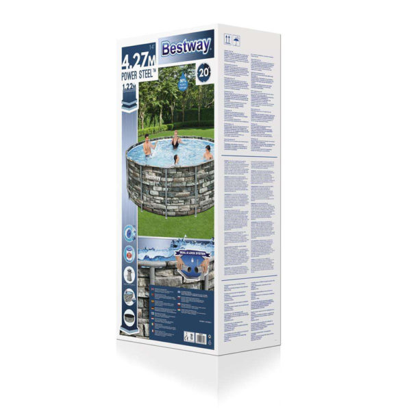 Framepool-Set Power Steel™ 4,27 x 1,22 m in Stein-Optik mit Filter, Leiter und Abdeckplane – Bild 7
